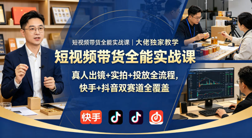 短视频带货全能实战课｜大佬独家教学，真人出镜+实拍+投放全流程，快手+抖音双赛道全覆盖亿创资源网_优质资源分享平台_一站式资源获取亿创资源网 | 优质资源分享平台_一站式资源获取