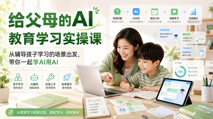 给父母的AI教育学习实操课，从辅导孩子学习的场景出发，带你一起学AI用AI亿创资源网_优质资源分享平台_一站式资源获取亿创资源网 | 优质资源分享平台_一站式资源获取