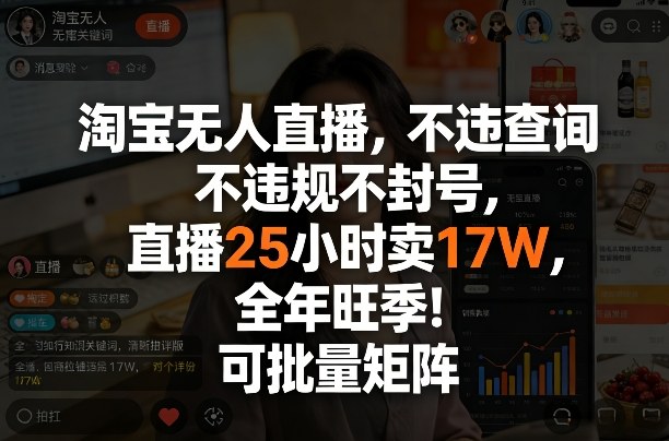 淘宝无人直播，不违规不封号，直播25小时卖17W，全年旺季！可批量矩阵【揭秘】亿创资源网_优质资源分享平台_一站式资源获取亿创资源网 | 优质资源分享平台_一站式资源获取