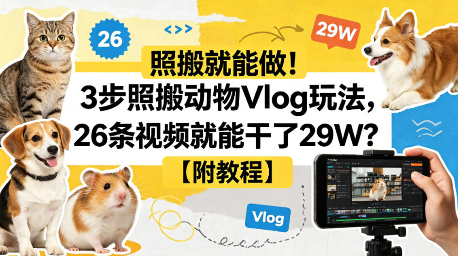 照搬就能做！3步照搬动物Vlog玩法，26条视频就能干了29W？【附教程】【赠coze一键生成工作流】亿创资源网_优质资源分享平台_一站式资源获取亿创资源网 | 优质资源分享平台_一站式资源获取