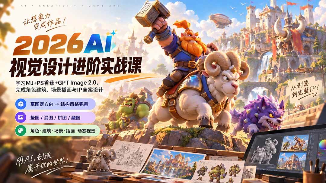 （20852期）2026AI视觉设计进阶实战课-更新1007：学习MJ+PS香蕉+GPT Image 2.0，完成角色建筑、场景插画与IP全案设计亿创资源网_优质资源分享平台_一站式资源获取亿创资源网 | 优质资源分享平台_一站式资源获取