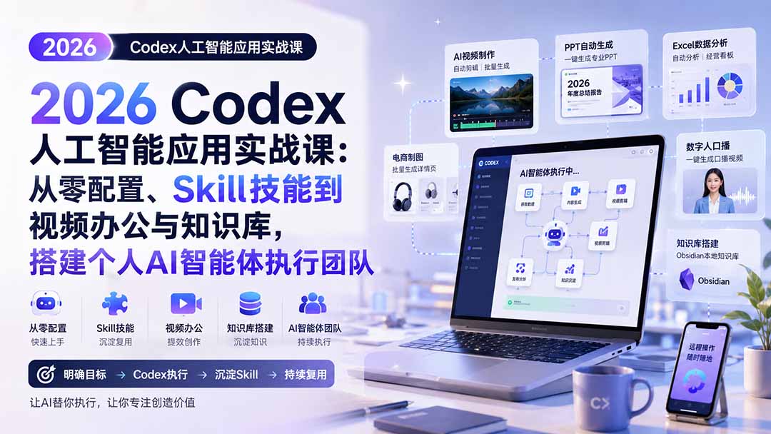 2026 Codex人工智能应用实战课：从零配置、Skill技能到视频办公与知识库，搭建个人AI智能体执行团队亿创资源网_优质资源分享平台_一站式资源获取亿创资源网 | 优质资源分享平台_一站式资源获取