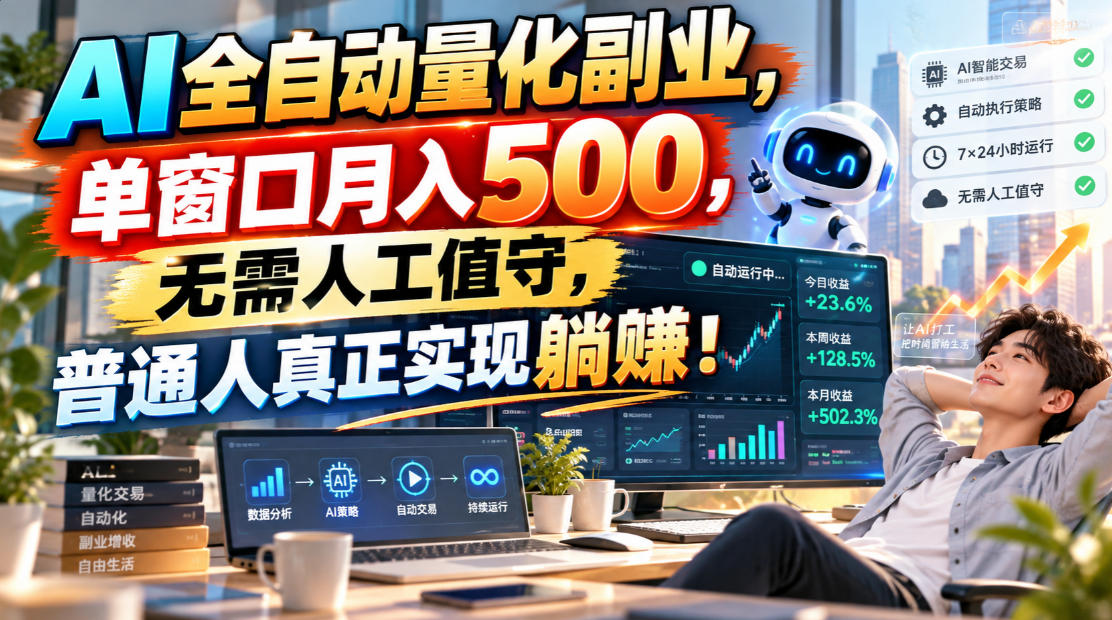 AI全自动量化副业，单窗口月入500，无需人工值守，普通人真正实现躺賺！【揭秘】亿创资源网_优质资源分享平台_一站式资源获取亿创资源网 | 优质资源分享平台_一站式资源获取