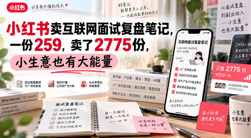 小红书卖互联网面试复盘笔记，一份259，卖了2775份，小生意也有大能量亿创资源网_优质资源分享平台_一站式资源获取亿创资源网 | 优质资源分享平台_一站式资源获取