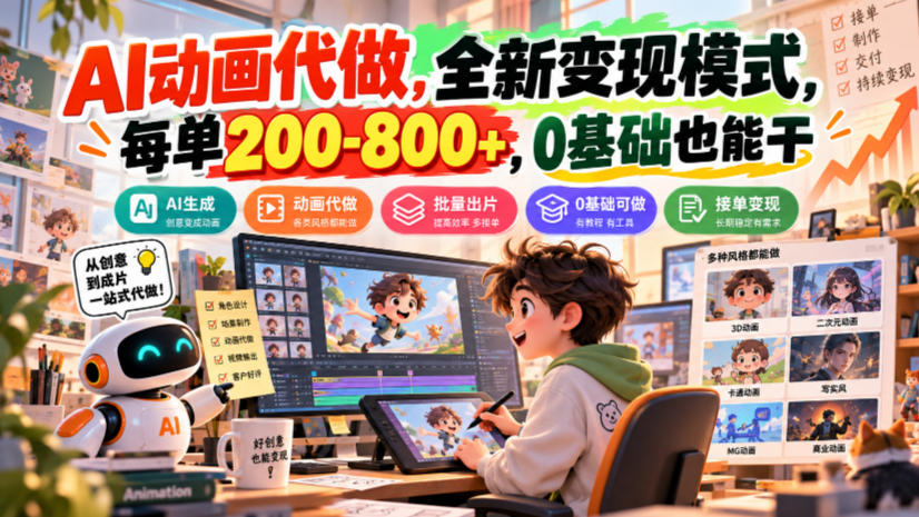 AI动画代做，全新变现模式，每单200-800+，0基础也能干【揭秘】亿创资源网_优质资源分享平台_一站式资源获取亿创资源网 | 优质资源分享平台_一站式资源获取