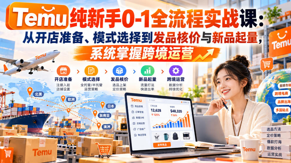 【无水印】Temu纯新手0-1全流程实战课：从开店准备、模式选择到发品核价与新品起量，系统掌握跨境运营亿创资源网_优质资源分享平台_一站式资源获取亿创资源网 | 优质资源分享平台_一站式资源获取