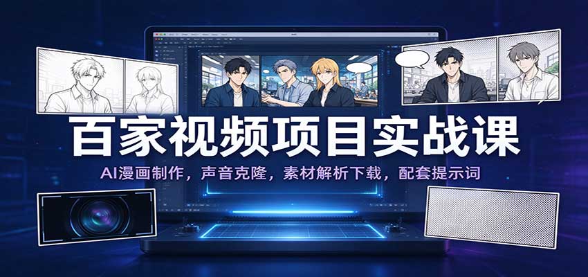 百家视频项目实战课:AI漫画制作,声音克隆,素材解析下载,配套提示词亿创资源网_优质资源分享平台_一站式资源获取亿创资源网 | 优质资源分享平台_一站式资源获取