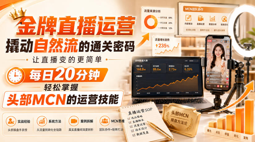 金牌直播运营撬动自然流的通关密码，让直播变的更简单，每日20分钟，轻松掌握头部MCN的运营技能亿创资源网_优质资源分享平台_一站式资源获取亿创资源网 | 优质资源分享平台_一站式资源获取
