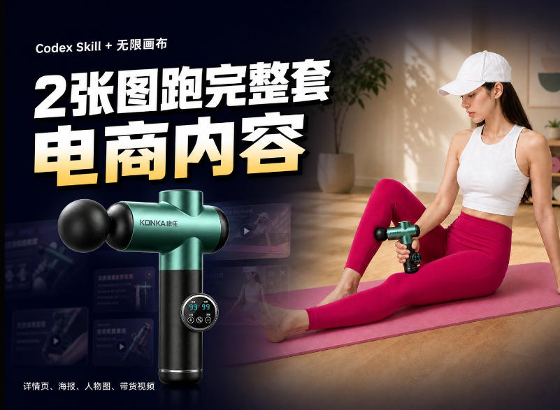 Codex+Skill+无限画布:两张图跑出一整套电商内容 Codex+Skill+无限画布:两张图跑出一整套电商内容