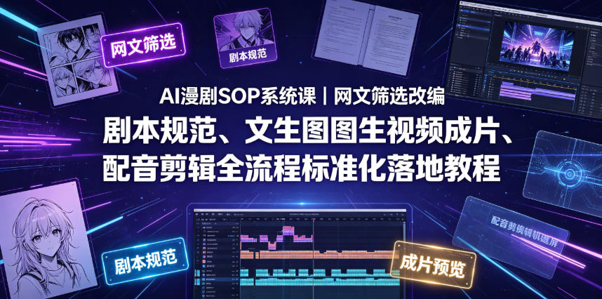 AI漫剧SOP系统课｜网文筛选改编、剧本规范、文生图图生视频成片、配音剪辑全流程标准化落地教程（更新0826）亿创资源网_优质资源分享平台_一站式资源获取亿创资源网 | 优质资源分享平台_一站式资源获取