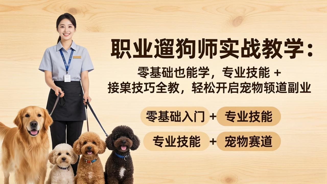 职业遛狗师实战教学：零基础也能学，专业技能 + 接单技巧全教，轻松开启宠物赛道副业亿创资源网_优质资源分享平台_一站式资源获取亿创资源网 | 优质资源分享平台_一站式资源获取