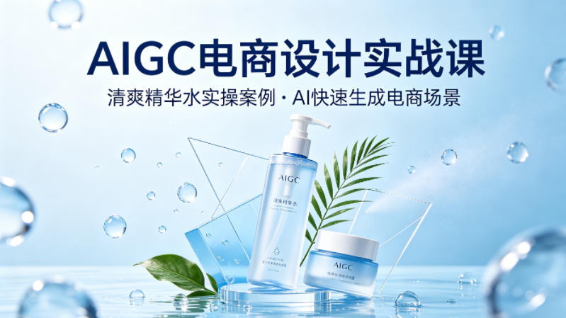 AIGC电商设计实战课，以清爽精华水为实操案例，教你用AI快速生成电商场景亿创资源网_优质资源分享平台_一站式资源获取亿创资源网 | 优质资源分享平台_一站式资源获取