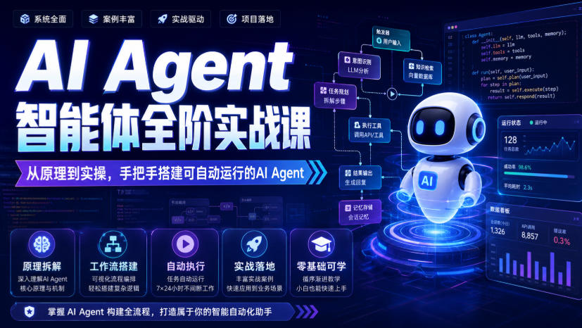 AI Agent智能体全阶实战课，从原理到实操，手把手搭建可自动运行的AI Agent亿创资源网_优质资源分享平台_一站式资源获取亿创资源网 | 优质资源分享平台_一站式资源获取