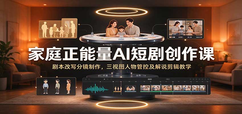 家庭正能量AI短剧创作课：剧本改写分镜制作，三视图人物管控及解说剪辑教学亿创资源网_优质资源分享平台_一站式资源获取亿创资源网 | 优质资源分享平台_一站式资源获取