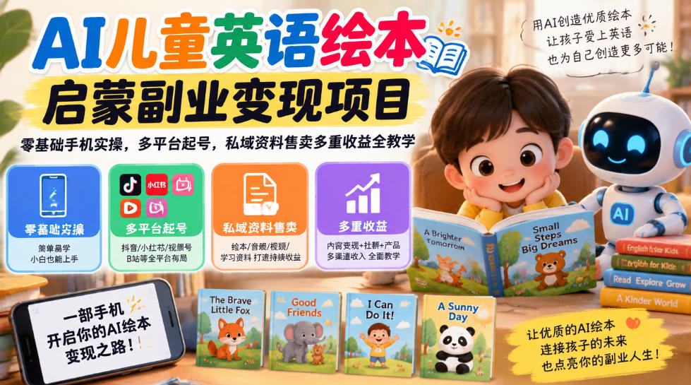 AI儿童英语绘本启蒙副业变现项目，零基础手机实操，多平台起号，私域资料售卖多重收益全教学亿创资源网_优质资源分享平台_一站式资源获取亿创资源网 | 优质资源分享平台_一站式资源获取