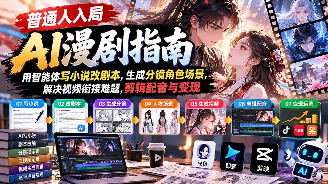 (21033期)【无水印】普通人入局AI漫剧指南:用智能体写小说改剧本,生成分镜角色场景,解决视频衔接难题,剪辑配音与变现亿创资源网_优质资源分享平台_一站式资源获取亿创资源网 | 优质资源分享平台_一站式资源获取