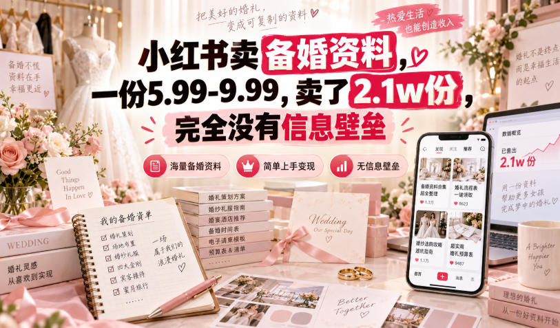 小红书卖备婚资料，一份5.99-9.99，卖了2.1w份，完全没有信息壁垒亿创资源网_优质资源分享平台_一站式资源获取亿创资源网 | 优质资源分享平台_一站式资源获取