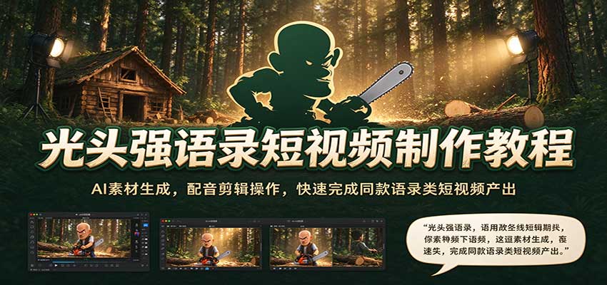 光头强语录短视频制作教程：AI素材生成，配音剪辑操作，快速完成同款语录类短视频产出亿创资源网_优质资源分享平台_一站式资源获取亿创资源网 | 优质资源分享平台_一站式资源获取