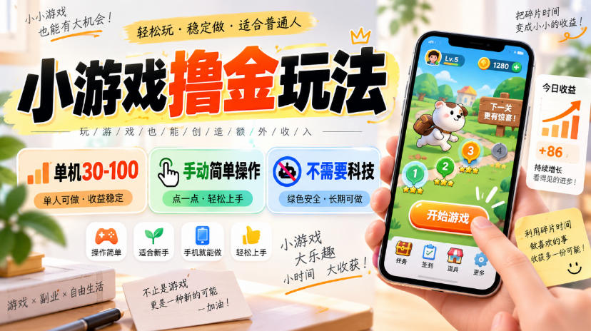 小游戏撸金玩法，单机30-100，手动简单操作，不需要科技亿创资源网_优质资源分享平台_一站式资源获取亿创资源网 | 优质资源分享平台_一站式资源获取