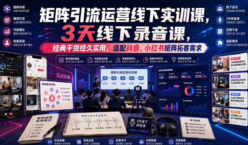嗨推矩阵引流运营线下实训课，3天线下录音课，经典干货经久实用，适配抖音、小红书矩阵拓客需求亿创资源网_优质资源分享平台_一站式资源获取亿创资源网 | 优质资源分享平台_一站式资源获取