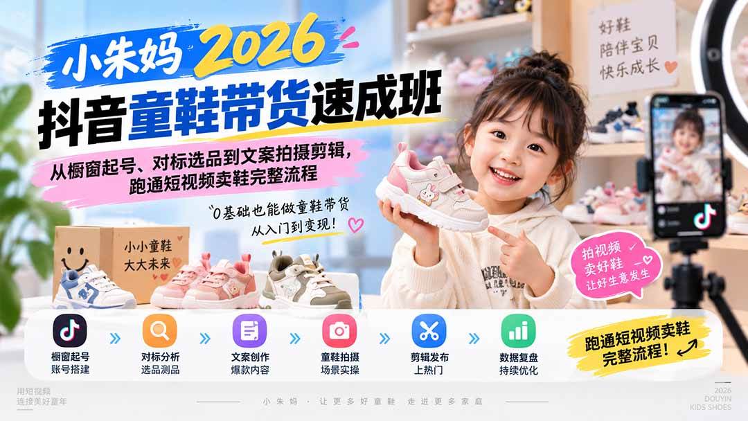 （20267期）小朱妈2026抖音童鞋带货速成班：从橱窗起号、对标选品到文案拍摄剪辑，跑通短视频卖鞋完整流程亿创资源网_优质资源分享平台_一站式资源获取亿创资源网 | 优质资源分享平台_一站式资源获取