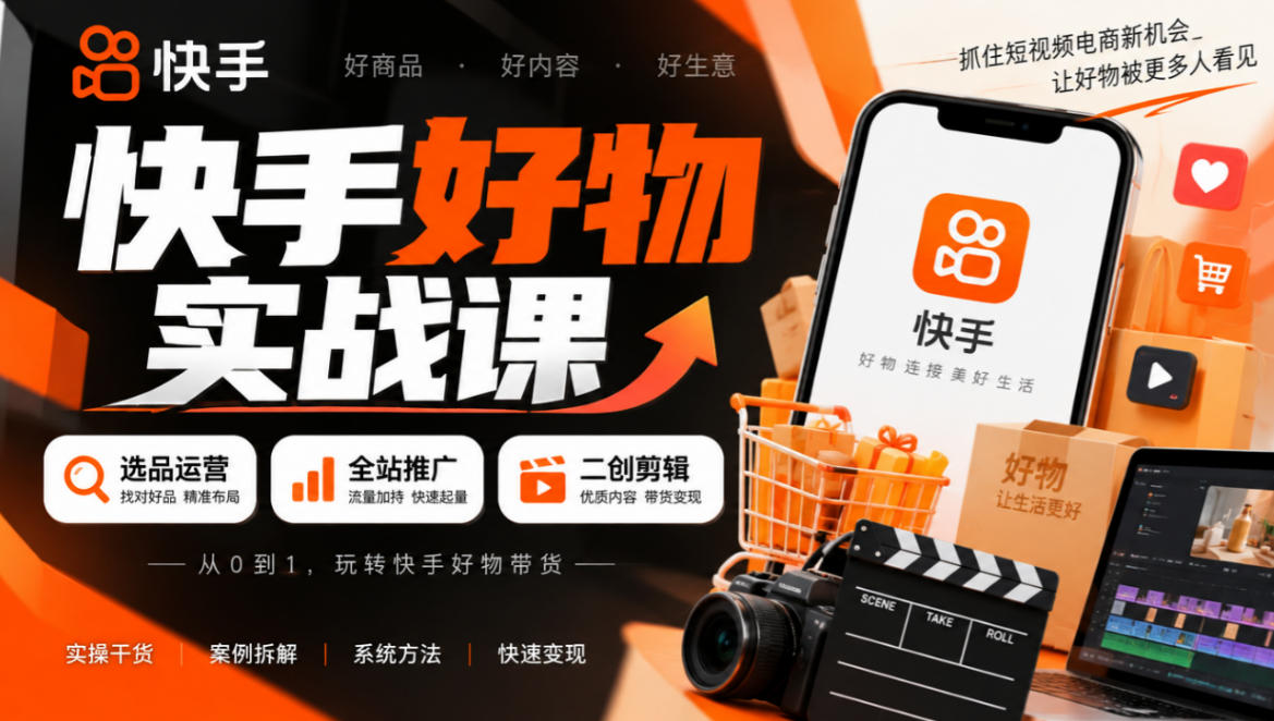 快手好物实战课｜选品运营+全站推广+二创剪辑带货变现亿创资源网_优质资源分享平台_一站式资源获取亿创资源网 | 优质资源分享平台_一站式资源获取