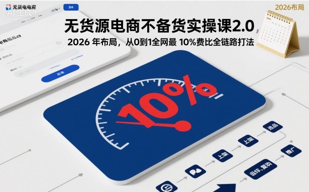 无货源电商不备货实操课2.0，2026年布局，从0到1全网最低10%费比全链路打法【更新26年5月】亿创资源网_优质资源分享平台_一站式资源获取亿创资源网 | 优质资源分享平台_一站式资源获取