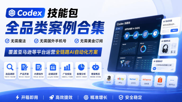 Codex技能包全品类案例合集，无需魔法、无需国外手机号、无需美金订阅，覆盖亚马逊等平台运营全链路AI自动化方案亿创资源网_优质资源分享平台_一站式资源获取亿创资源网 | 优质资源分享平台_一站式资源获取