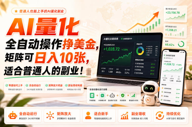 AI量化全自动操作挣美金，矩阵可日入10张，适合普通人的副业！【揭秘】亿创资源网_优质资源分享平台_一站式资源获取亿创资源网 | 优质资源分享平台_一站式资源获取