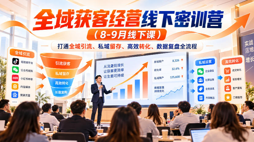 全域获客经营线下密训营（8-9月线下课），打通全域引流、私域留存、高效转化、数据复盘全流程亿创资源网_优质资源分享平台_一站式资源获取亿创资源网 | 优质资源分享平台_一站式资源获取