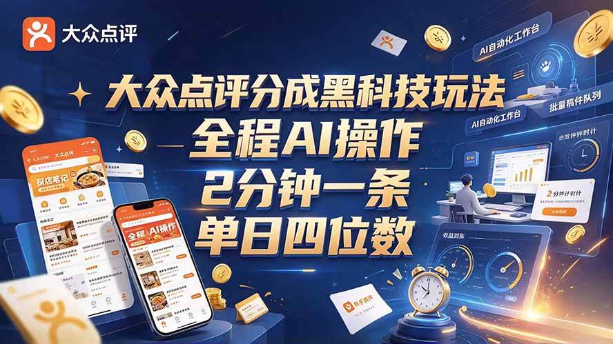 （21013期）大众点评分成全网独家玩法，AI 全自动出内容，2 分钟一条，小白可冲单日四位数亿创资源网_优质资源分享平台_一站式资源获取亿创资源网 | 优质资源分享平台_一站式资源获取