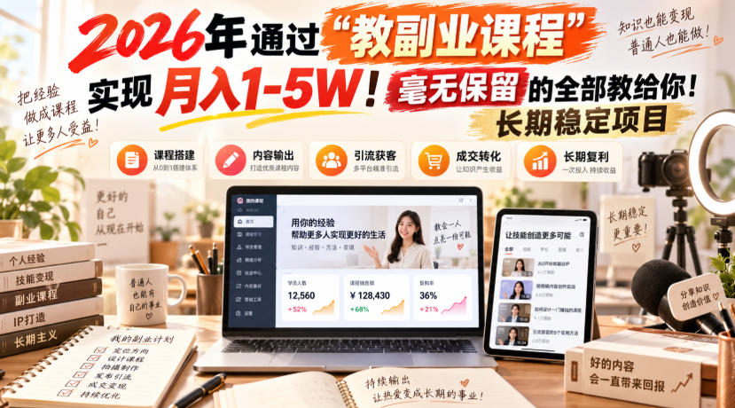 2026年通过“教副业”实现月入1-5W!毫无保留的全部教给你!长期稳定项目亿创资源网_优质资源分享平台_一站式资源获取亿创资源网 | 优质资源分享平台_一站式资源获取