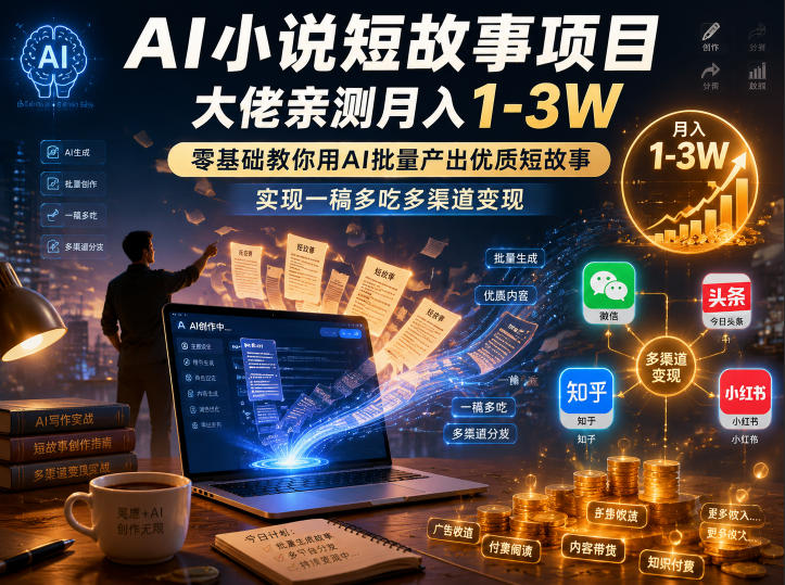 AI小说短故事项目,大佬亲测月入1-3W,零基础教你用AI批量产出优质短故事,实现一稿多吃多渠道变现(更新0824)亿创资源网_优质资源分享平台_一站式资源获取亿创资源网 | 优质资源分享平台_一站式资源获取