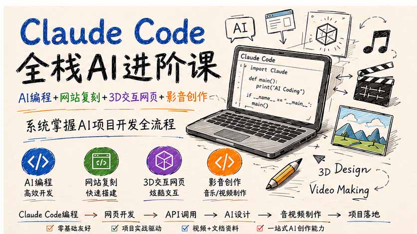 Claude Code全栈AI进阶课;AI编程+网站复刻+3D交互网页+影音创作,系统掌握AI项目开发全流程亿创资源网_优质资源分享平台_一站式资源获取亿创资源网 | 优质资源分享平台_一站式资源获取