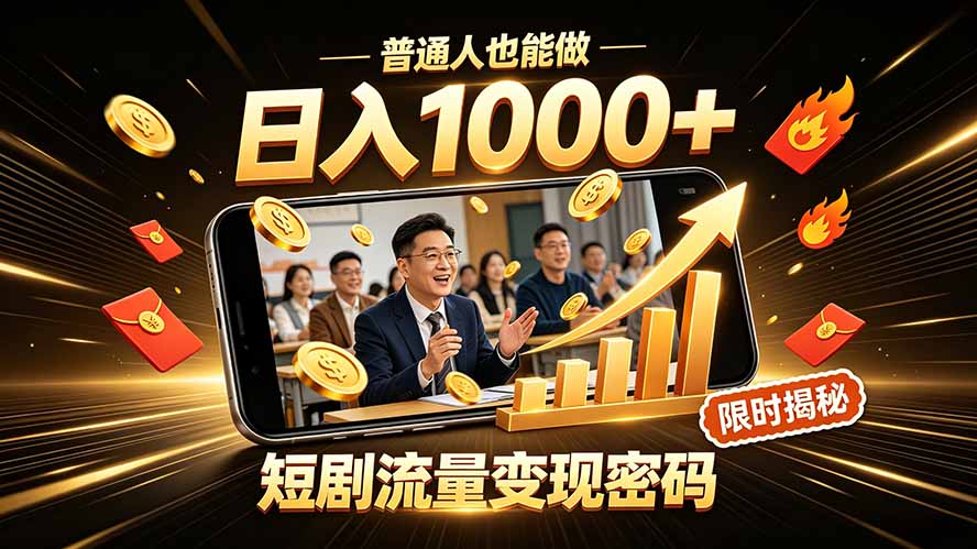 一部手机做短剧分发,不用真人出镜、不用拍摄剧本,快手流量变现日赚千元亿创资源网_优质资源分享平台_一站式资源获取亿创资源网 | 优质资源分享平台_一站式资源获取