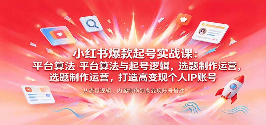 小红书爆款起号实战课：平台算法与起号逻辑，选题制作运营，打造高变现个人IP账号亿创资源网_优质资源分享平台_一站式资源获取亿创资源网 | 优质资源分享平台_一站式资源获取