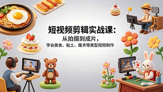 （18375期）短视频剪辑实战课：从拍摄到成片，学会美食、粘土、魔术等类型视频制作亿创资源网_优质资源分享平台_一站式资源获取亿创资源网 | 优质资源分享平台_一站式资源获取