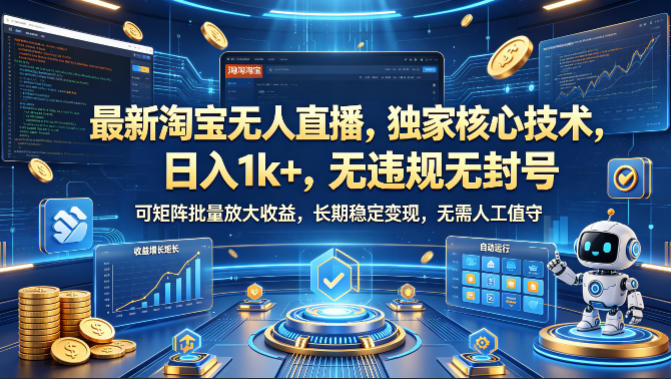 最新淘宝无人直播，独家核心技术，日入1k+，无违规无封号，可矩阵批量放大，长期稳定，无需人工值守【揭秘】亿创资源网_优质资源分享平台_一站式资源获取亿创资源网 | 优质资源分享平台_一站式资源获取