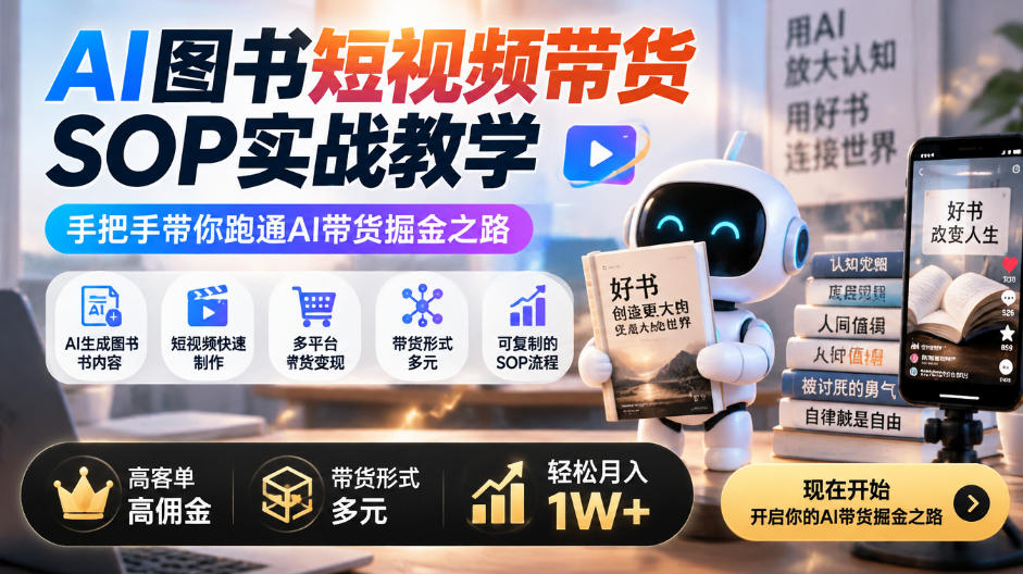 AI图书短视频带货SOP实战教学，手把手带你跑通AI带货掘金之路，高客单高佣金，带货形式多元，轻松月入1W+亿创资源网_优质资源分享平台_一站式资源获取亿创资源网 | 优质资源分享平台_一站式资源获取