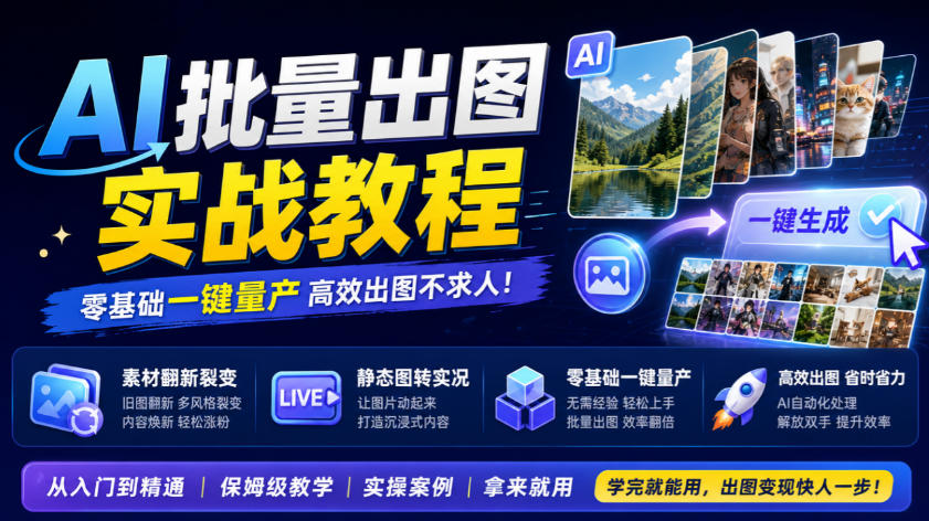 AI批量出图实战教程,素材翻新裂变,静态图转实况,零基础一键量产亿创资源网_优质资源分享平台_一站式资源获取亿创资源网 | 优质资源分享平台_一站式资源获取