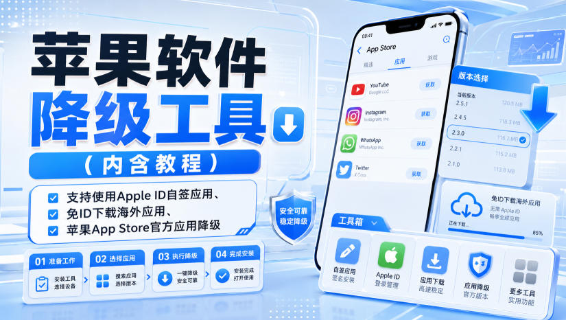 苹果软件降级工具(内含教程),支持使用Apple ID自签应用、免ID下载海外应用、苹果App Store官方应用降级等亿创资源网_优质资源分享平台_一站式资源获取亿创资源网 | 优质资源分享平台_一站式资源获取