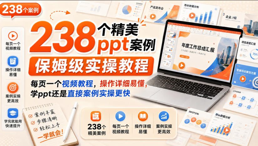 238个精美ppt案例保姆级实操教程,每页一个视频教程,操作详细易懂,学ppt还是直接案例实操更快亿创资源网_优质资源分享平台_一站式资源获取亿创资源网 | 优质资源分享平台_一站式资源获取