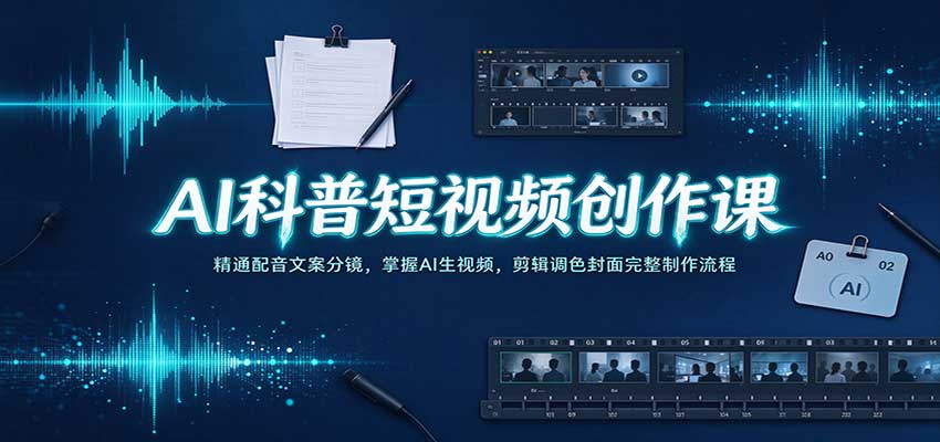 AI科普短视频创作课：精通配音文案分镜，掌握AI生视频，剪辑调色封面完整制作流程亿创资源网_优质资源分享平台_一站式资源获取亿创资源网 | 优质资源分享平台_一站式资源获取