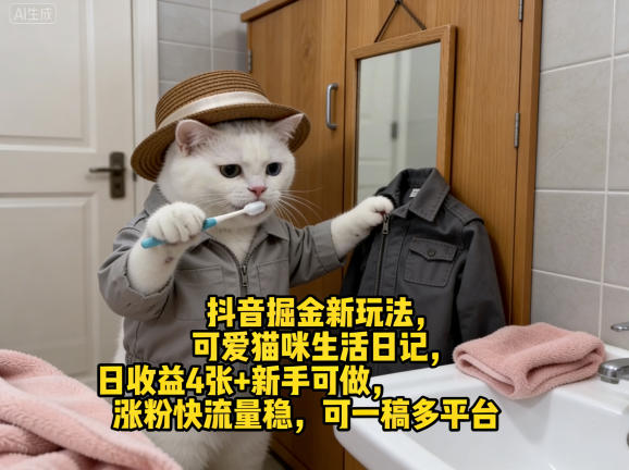 抖音掘金新玩法，可爱猫咪生活日记，日收益4张+新手可做，涨粉快流量稳，可一稿多平台亿创资源网_优质资源分享平台_一站式资源获取亿创资源网 | 优质资源分享平台_一站式资源获取