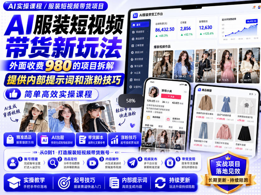 外面收费980AI快手带货系统课程,内部课程首次外放,操作简单高效,一分钟一条爆款视频亿创资源网_优质资源分享平台_一站式资源获取亿创资源网 | 优质资源分享平台_一站式资源获取