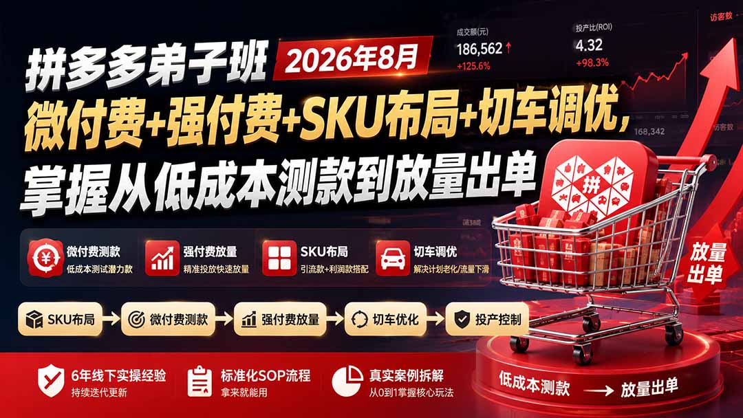 拼多多弟子班2026年8月:微付费+强付费+SKU布局+切车调优,掌握从低成本测款到放量出单亿创资源网_优质资源分享平台_一站式资源获取亿创资源网 | 优质资源分享平台_一站式资源获取