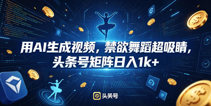 用AI生成视频，禁欲舞蹈超吸睛，头条号矩阵日入1k+亿创资源网_优质资源分享平台_一站式资源获取亿创资源网 | 优质资源分享平台_一站式资源获取