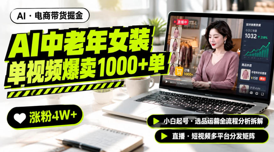 AI中老年服装带货赛道新玩法，一个视频卖出1000多单涨粉4W+，小白起号选品运营全流程分析拆解亿创资源网_优质资源分享平台_一站式资源获取亿创资源网 | 优质资源分享平台_一站式资源获取