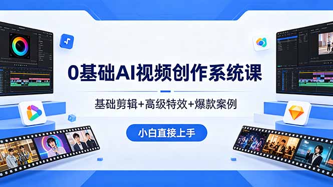 0基础AI视频创作系统课，基础剪辑+高级特效+爆款案例，小白直接上手亿创资源网_优质资源分享平台_一站式资源获取亿创资源网 | 优质资源分享平台_一站式资源获取
