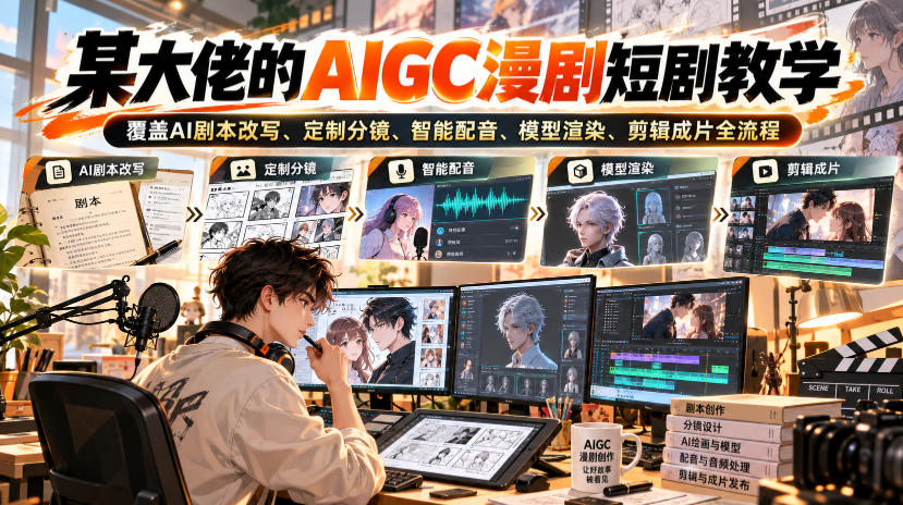 某大佬的AIGC漫剧短剧教学,覆盖AI剧本改写、定制分镜、智能配音、模型渲染、剪辑成片全流程亿创资源网_优质资源分享平台_一站式资源获取亿创资源网 | 优质资源分享平台_一站式资源获取